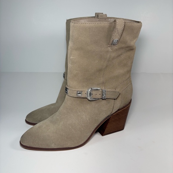 Lucky Brand Shoes - Lucky Brand Sogn Western Tan Suede Ankle Boot Silver Buckle Detail Size 10 Boho‎